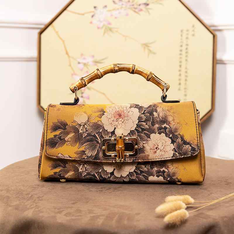 ハンドバッグ レディース レトロ 竹 チャイナ ドレス バッグ 中華 バッグ ガーゼの大容量 お母さん 斜..