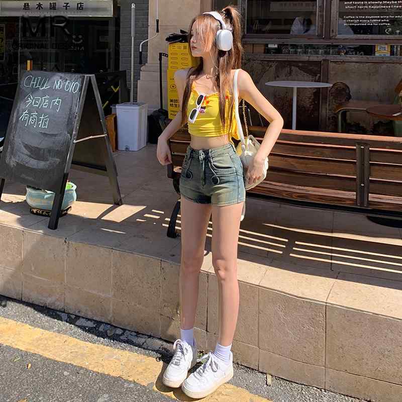 デニムパンツ レディース スタイリッシュ レトロ アメリカン デニムショーツ 女性 夏 アウター ハイウエスト スリム スーパー ショート ガールズ 薄手 ショーツ