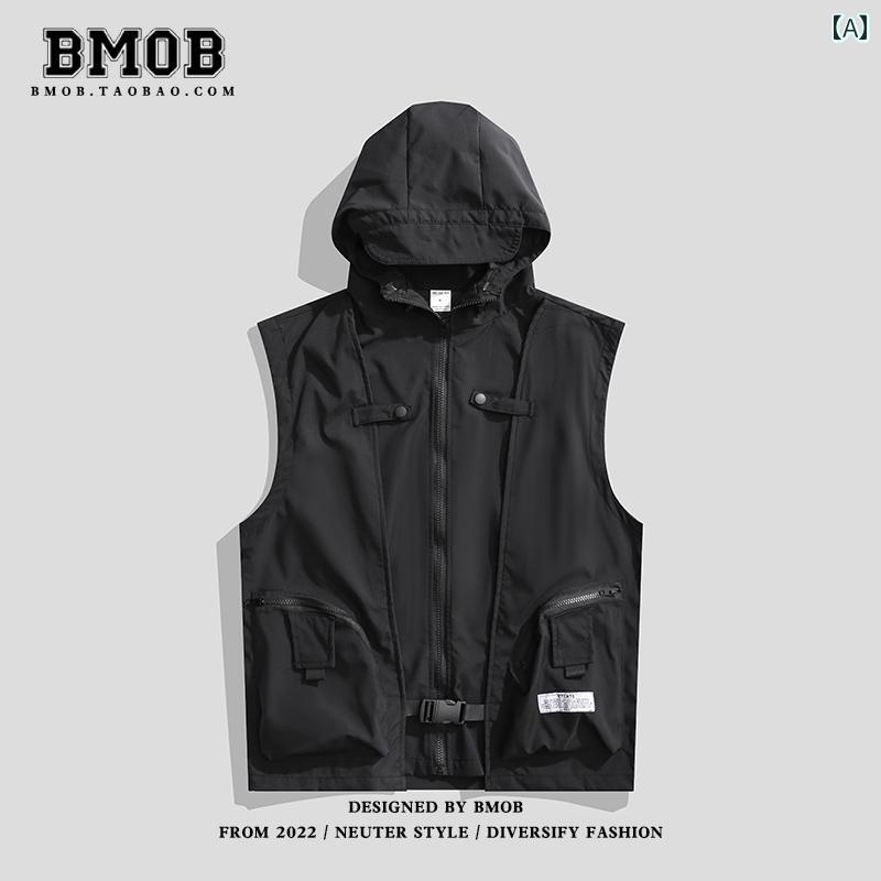 メンズ ノースリーブ パーカー おしゃれ かっこいい アメリカン ワーク ベスト サマー ファッション シティ ボーイ アウトドア 機能的 フード付き ジャケット