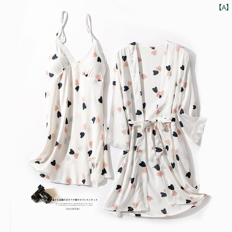 ベビードール ランジェリー パジャマ レディース ネグリジェ キャミソール 薄氷 ナイトガウン ツーピース セット 夏 魅惑的 ベルト 胸パッド ラブ プリント ホーム 服