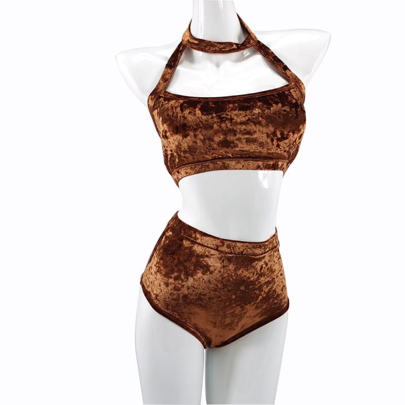 ポールダンス 衣装 ダンス ステージ 練習服 パフォーマンス 魅惑 起毛 ホルターネック 服 ハイウエスト..