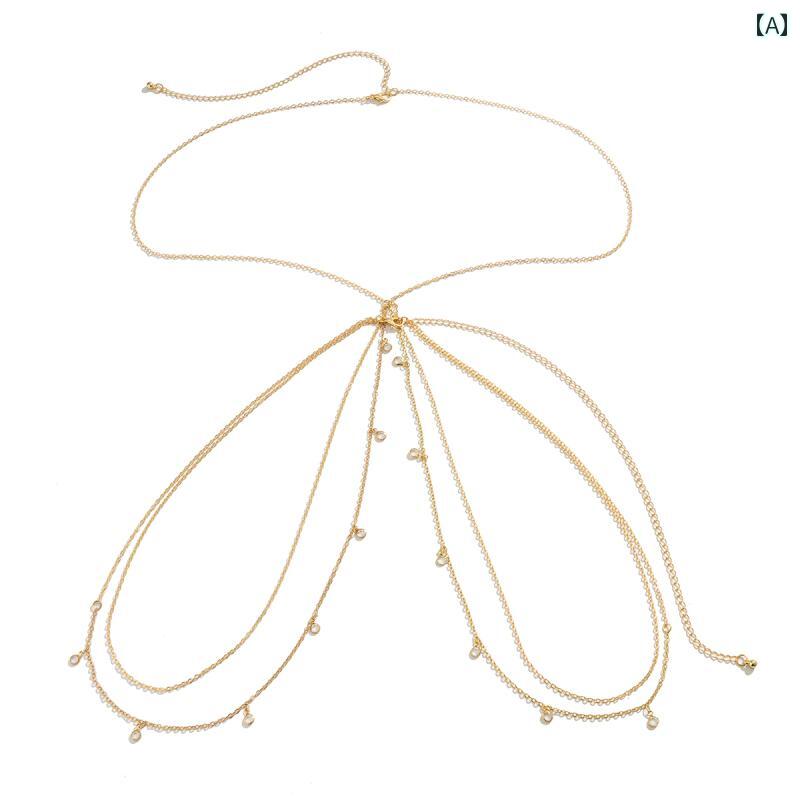 夏 アクセサリー ネックレス チェーン ビーチ 水着 エスニック サマーフェス ビキニ ボヘミアン シングル ハンギング クリスタル クロス ボディ 一体型 アメリカ 魅惑的 ファッション ガールズ 胸 装飾