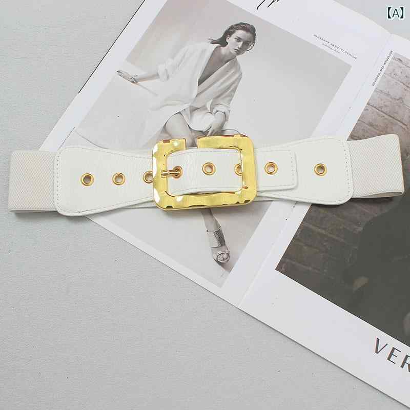 ベルト おしゃれ レディース ワイド 装飾 スカート ブラウン ホワイト ブラック ウエストゴム アクセント