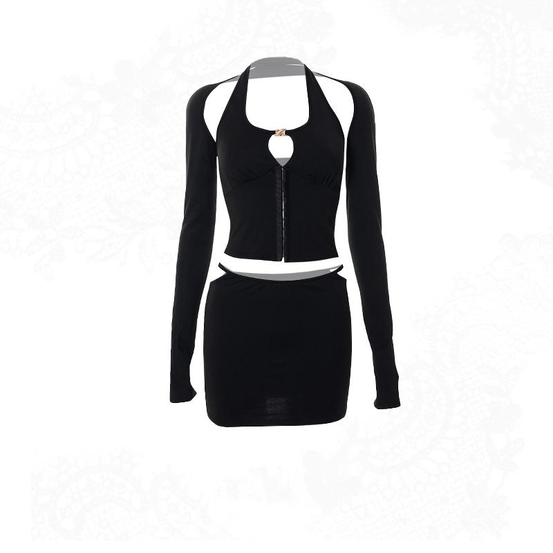 スカート レディース 長袖 スーツ 魅力的 Y2K サブカルチャー パンク ホット ガール ローカット バックレ ストップス 魅惑的 ローウエスト ヒップ