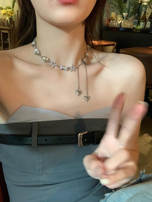 ネックレス レディース ガーリー Y2K サブカル スター ハート ラブ レディース 韓国 豪華感 鎖骨 チェーン シンプル カジュアル おしゃれ