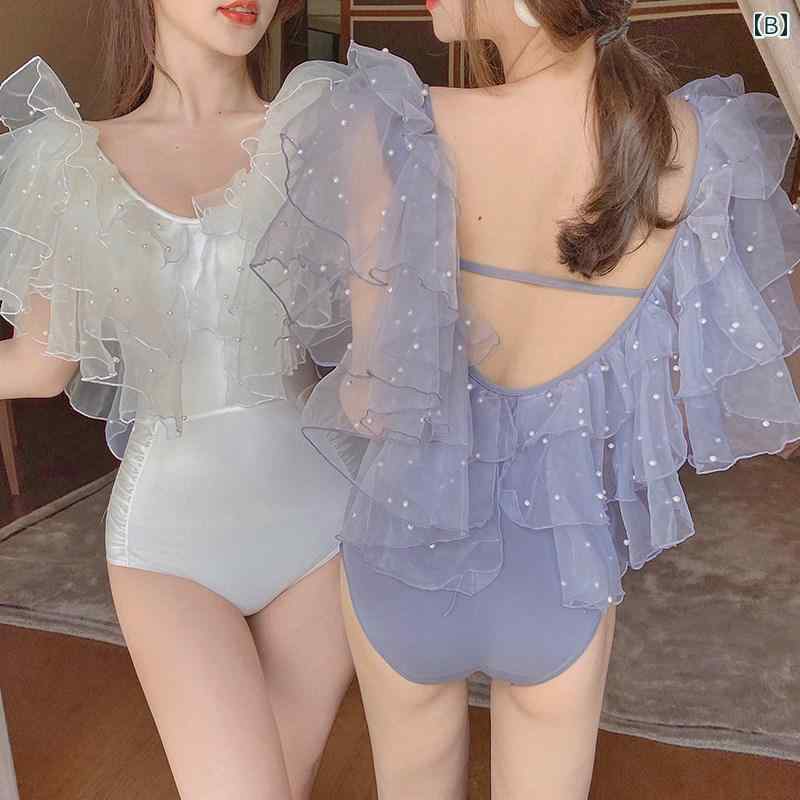 レディース 夏 水着 おしゃれ ビーチ プール 海水浴 リゾート レジャー フリル ビキニ フェアリー ファン お腹 カバー スリム 見せ ワンピース 魅惑的 背中 開いた スパ 女性用