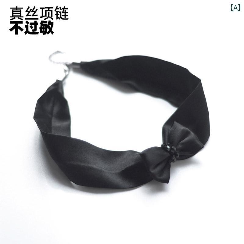 レディース ファッション アクセサリー オールシーズン 韓国 スイート クール リボン 首飾り 黒 ブラック チェーン