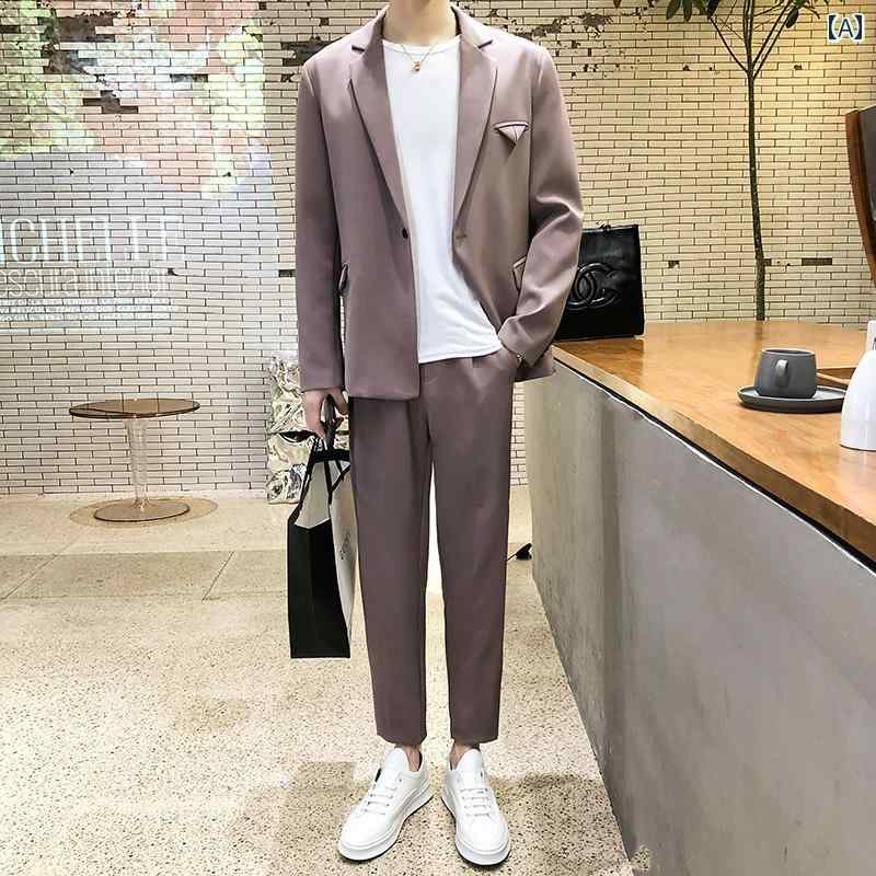 メンズ メンズ ファッション カジュアル スーツ フラットカラー シングルブレスト オールシーズン セットアップ ゆったり