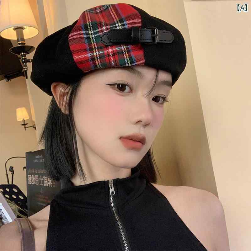 ベレー 帽子 チェック ベレー帽 レディース 英国 レトロ 画家