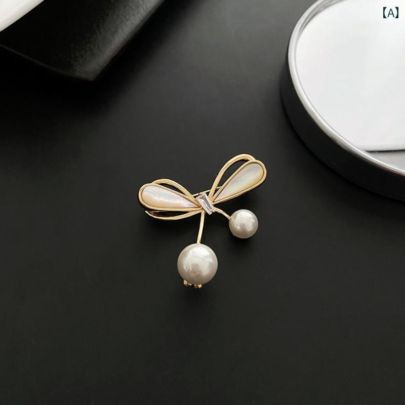 ブローチ 上品 セレモニー リボン ブローチ 高級感 女性 コサージュ パール セーター ピン スーツ 精巧..