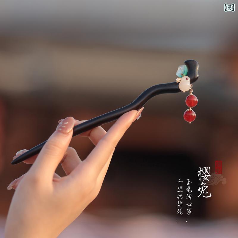 アクセサリー かんざし おしゃれ ヘア 髪留め ウサギ ヘアピン レトロ 韓服 チャイ...