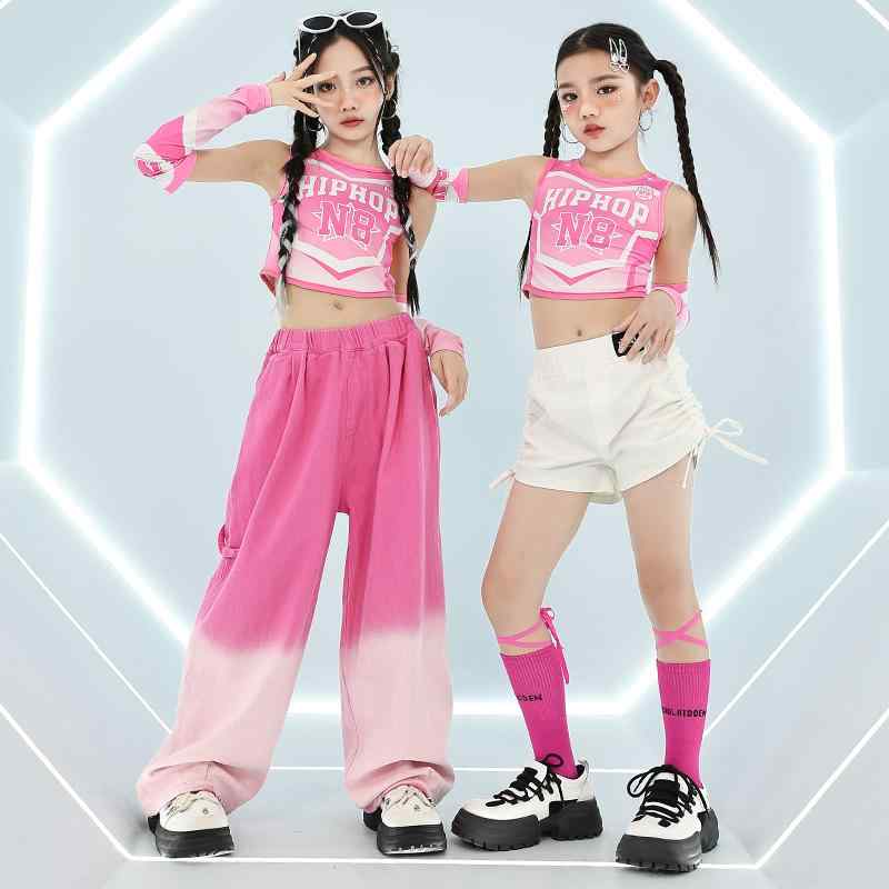 子供服 女の子 Tシャツ タンクトップ へそ出し パンツ コスチューム バンド ダンス ヒップホップ ストリート系 パフォーマンス 衣装 セットアップ クール かっこいい キッズ