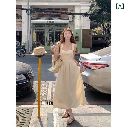 レディース ワンピース 白い ホルターネック ドレス フェミニン ウエスト フレンチ バック レス ストラップ ホリデー a ライン ロング スカート