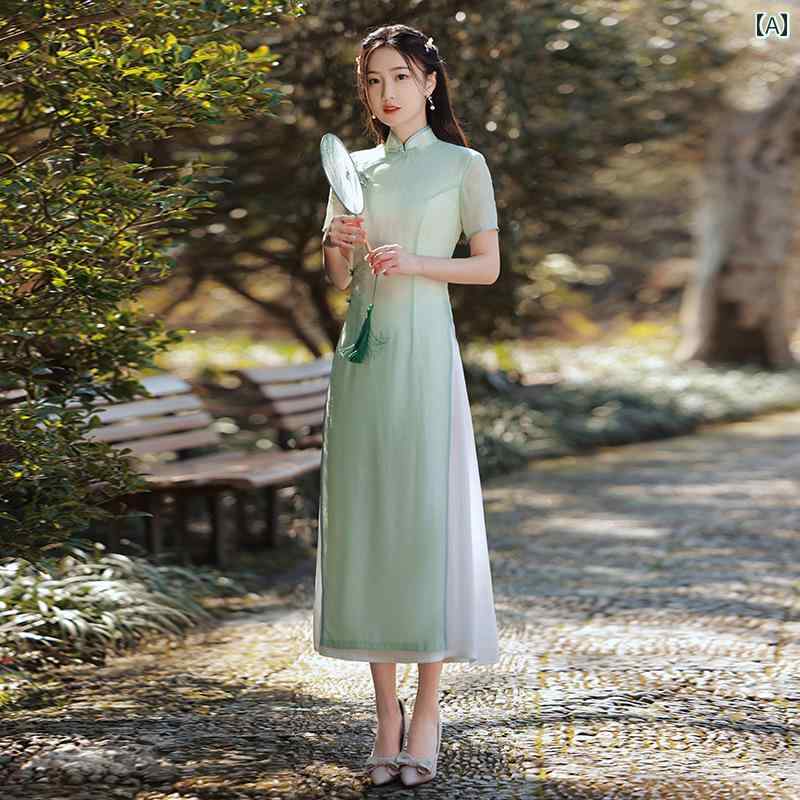 ドレス アオザイ コスプレ 民族衣装 レディース フレッシュ チャイナ フレッシュ 夏 グリーン ガーリー 中華風 エレガント ティー