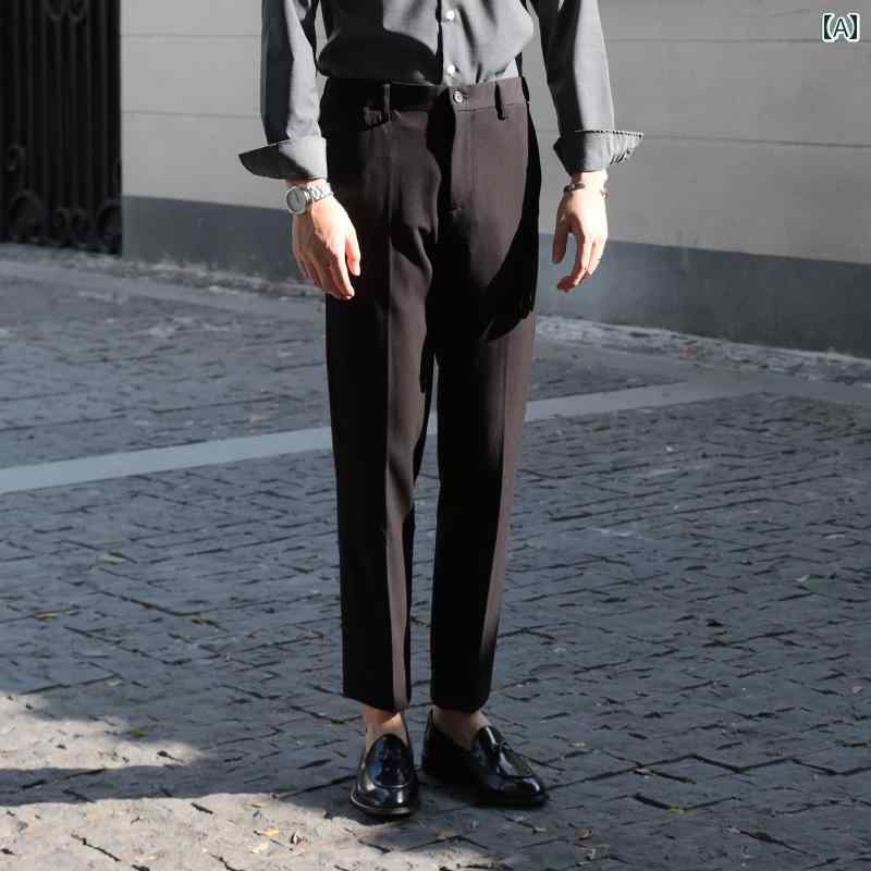 スラックス スーツパンツ 韓国 カジュアル ゴム ウエスト 英国風 快適 メンズ スリムフィット パンツ 秋 ロング