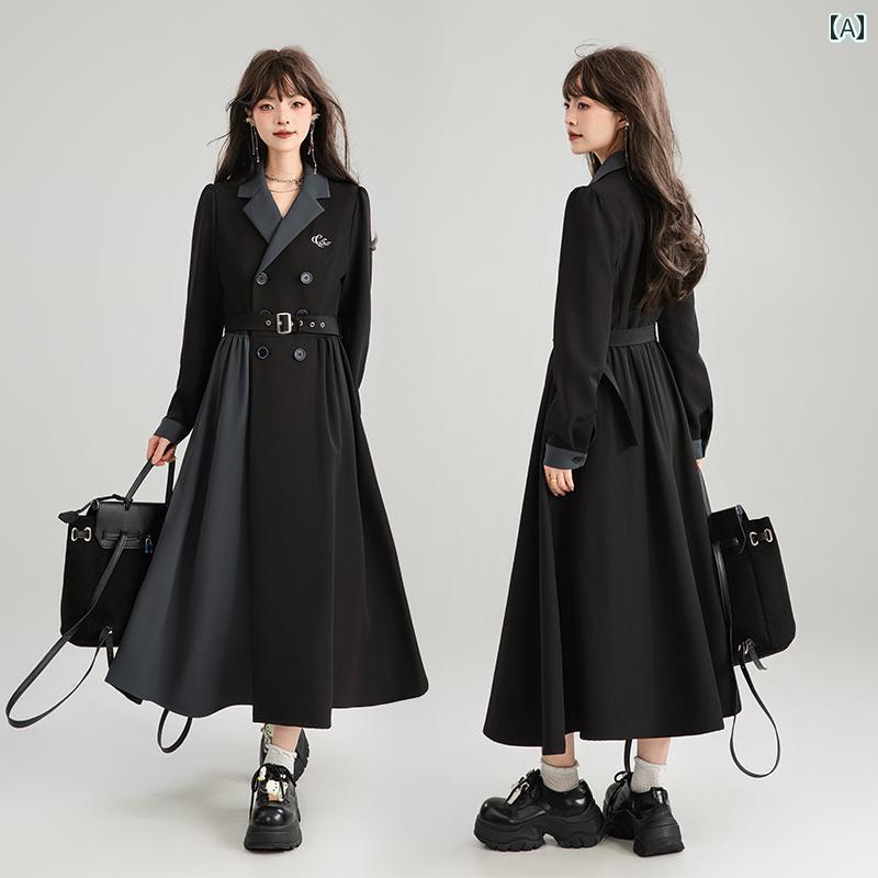 樂天商城 - ブラックロング ジャケット コート アウター レディース 秋 きれいめ ウエストベルト アップ効果 シンプル 上品 おしゃれ かわいい 韓国 仕事 快適