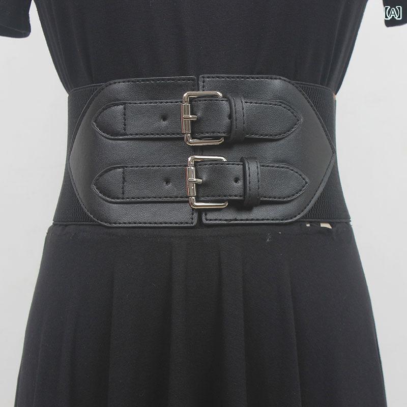 ベルト 幅広 レディース おしゃれ ウエストマーク 装飾 スカート ウエストゴム ワイド ブラック puレザー ファッション アクセント