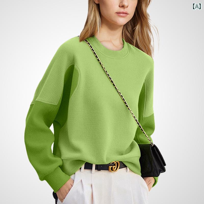 レディース トップス 春秋 長袖 ラウンドネック 西洋 プルオーバー 軽量 モダン スポーティ カジュアル ワンポイント 婦人服 ファッション シンプル(4.0)