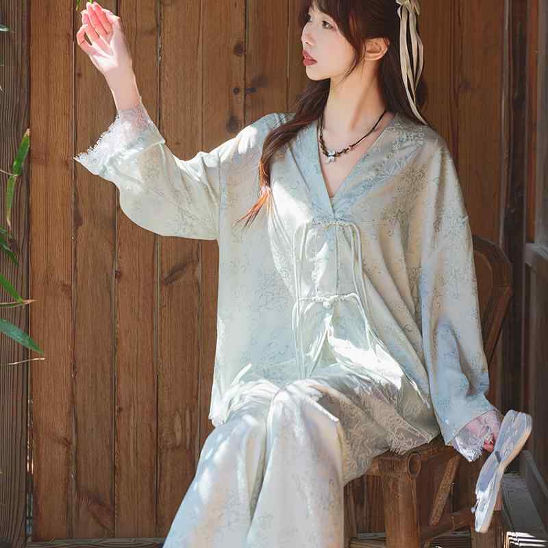 パジャマ レディース ナイトウェア 中華風 タッセル ボタン 長袖 カーディガン 女性 春 ハイエンド ジ..