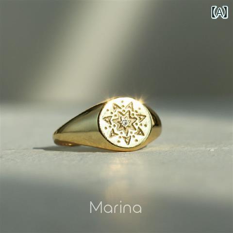 指輪 925 スター リング シルバーゴールド ポラリス シンプル メタル レトロ 大きめ リング 調節可能 ファッション メンズ レディース ワンポイント