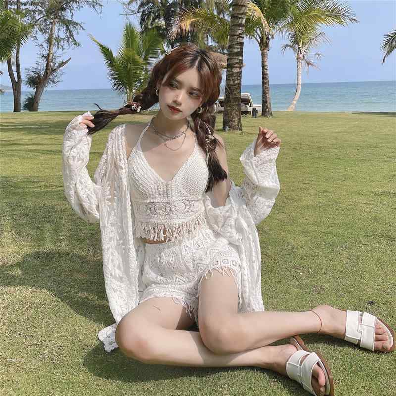 レディース エスニック おしゃれ 韓国 レース 3点セット 日焼け防止 ジャケット キャミソール レースショーツ
