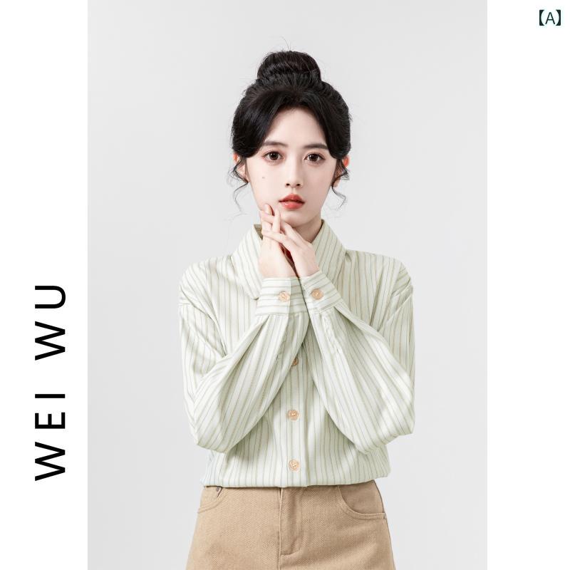 レディース カジュアルシャツ ストライプ シンプル カジュアル おしゃれ スタイリッシュ きれいめ かわいい 女の子 ファッション 春秋