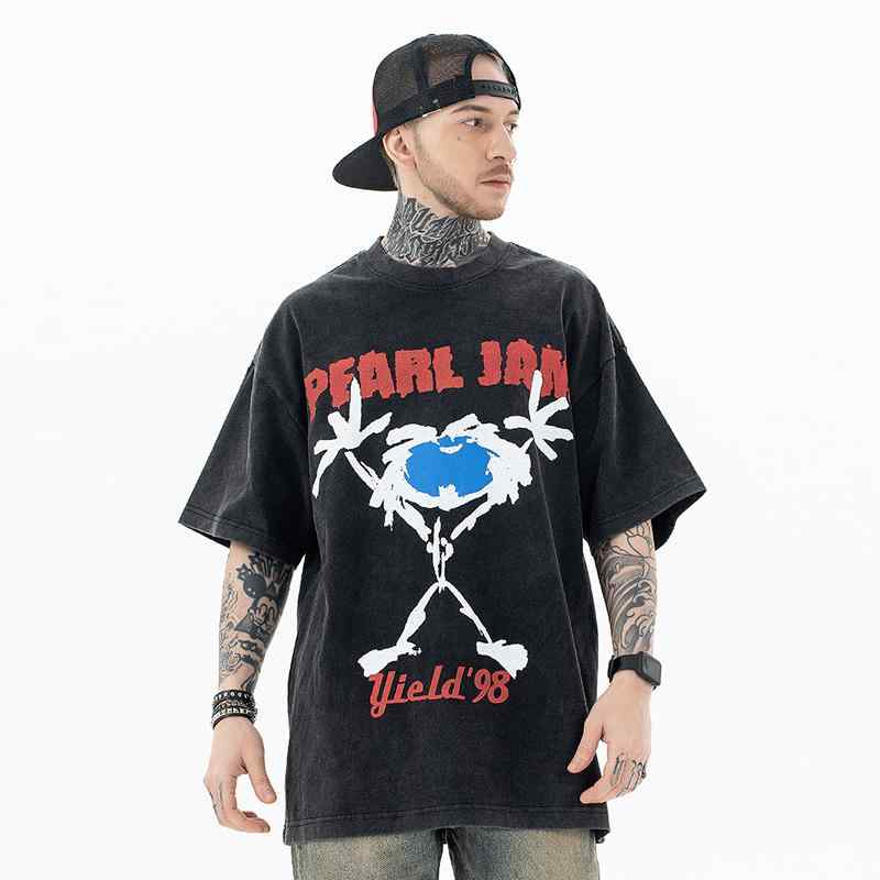 Rakuten - Tシャツ 半袖 夏 ゆったり アメリカン ストリート スケーター メンズ カジュアル おしゃれ パール 文字プリント コットン オーバー サイズ シャツ オーバーサイズ