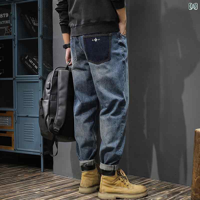 メンズ デニム ロングパンツ 大きめサイズ ストレート ワイド アメリカン ストリート おしゃれ かっこいい 履きやい 快適 イベント フェス レジャー アウトドア キャンプ パフォーマンス ワーク 作業着