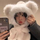 レディース 冬 かわいい ぬいぐるみ 帽子 スカーフ オール イン ワン 和風 暖かい 防寒 ロシア 帽子 出し 自転車 耳保護 帽子