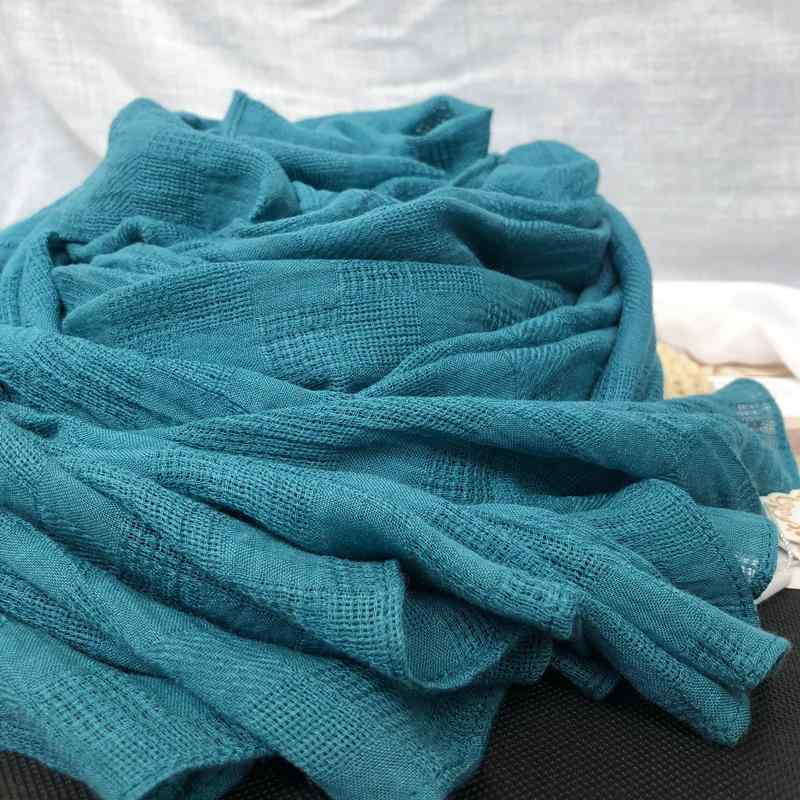 Cotton - レディース 秋 冬 春 綿 リネン スカーフ 韓国 ロング ショール 二 目的 無地 スカーフ 湖 ブルー