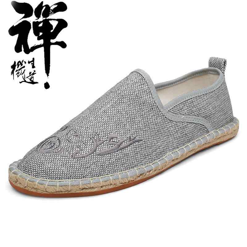 メンズ シューズ 中華風 レトロ 刺繍 布靴 わら 織り 靴 キャンバス シューズ 中華風 リネン 紳士靴 エ..