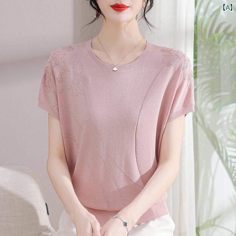 樂天商城 - 夏服 レディース 半袖シャツ トップス プルオーバー ラウンドネック 薄手 軽量 動きやい 涼しい 清涼感 爽やか シンプル おしゃれ かわいい エレガント 普段着