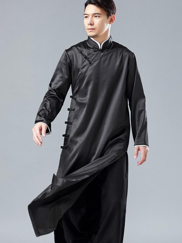 チャイナ風 レトロ ボタン ガウン ロング スラント 漢服 中国 唐 メンズ スタンドカラー ローブ マンダ..