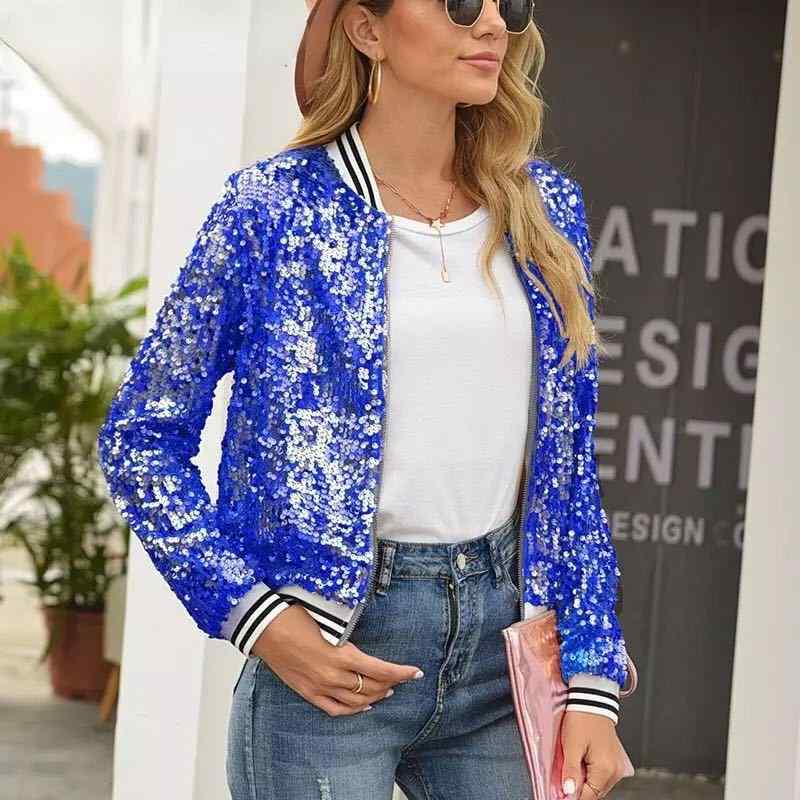 ジャケット 秋 冬 長袖 ファッション スパンコール スパンコール 女性 ジッパー 光沢