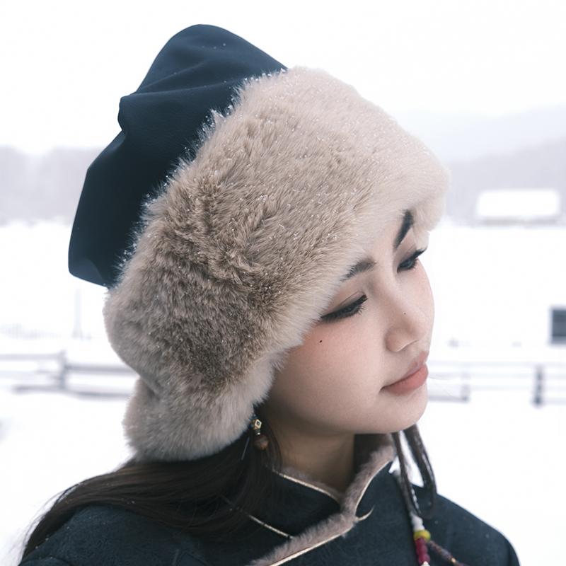 帽子 ハット レディース おしゃれ ファッション かわいい 暖かい PU レザー 子羊 レトロ 防寒 耳保護 屋外 秋冬 フリーサイズ ふわふわ