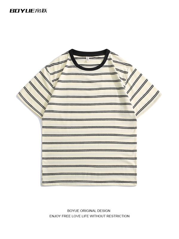 トップス シャツ Tシャツ メンズ レディース ユエ ボーイッシュ デイリー 快適 ストライプ 半袖 ゆったり シンプル カップル 七分袖