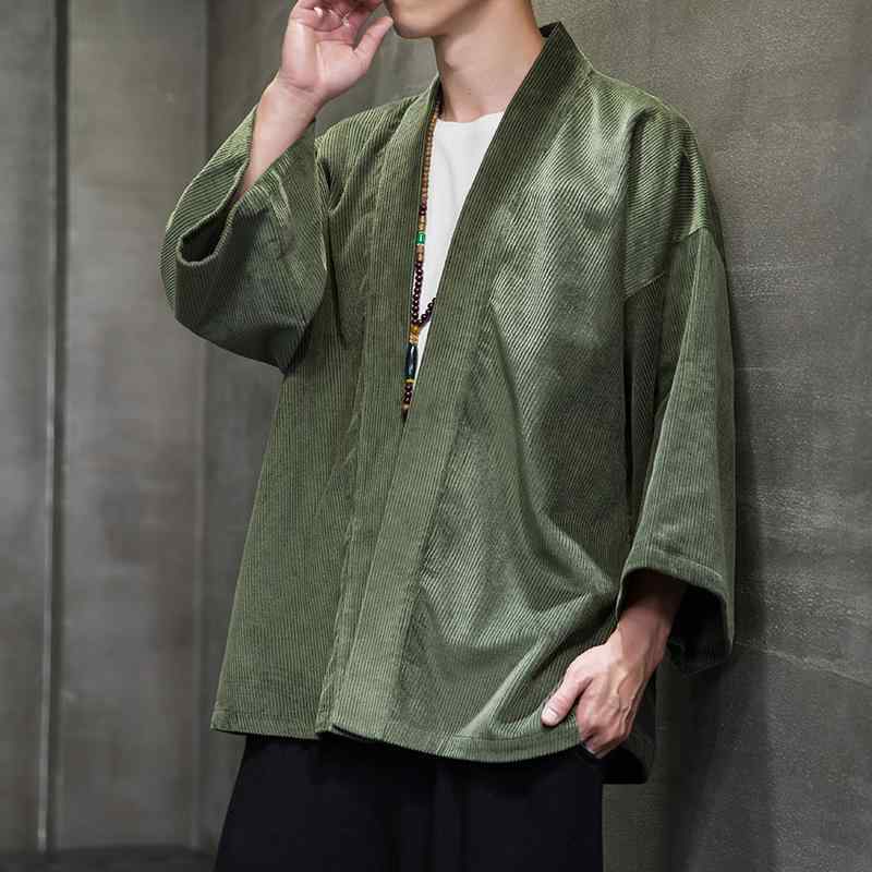 Men's Autumn/Winter Jacket, Corduroy, Hanbok Style, Cape, Cardigan, Taoist Robe, Ethnic Men's Clothing, Meditation Wear