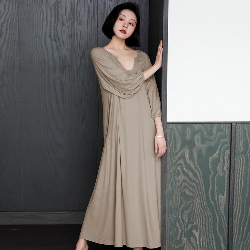 ネグリジェ パジャマ レディース かわいい お泊り 春秋 七分袖 妊婦 ナイトガウン 大きいサイズ スリム ソフト フレンチ ホーム ドレス(4.0)