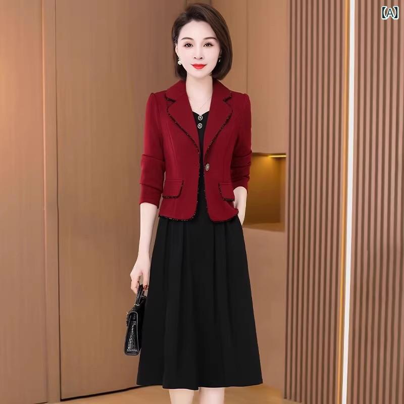 レディース ウェディングドレス 春秋 豪華感 セットアップ ハイウエスト 二点 セット Aラインスカート ミモレ丈