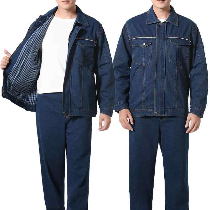 Work Clothes - 作業着 メンズ デニム 溶接 作業服 二重層 厚手 建設 現場 労働 スーツ 電気技師 耐摩耗 労働者 溶接工 熱傷防止
