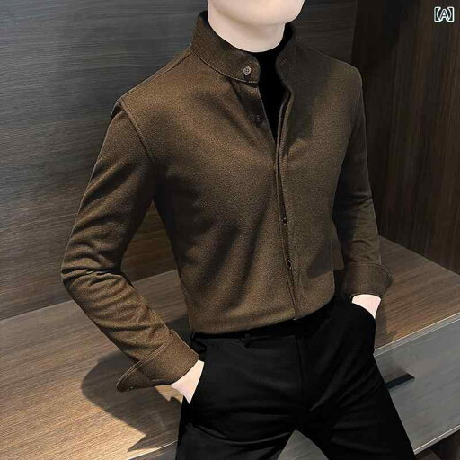 トップス シャツ メンズ フェイク ツーピース ウール 新 中華風 暖かい 冬 セーター ツーピース セット スタンドカラー トップス シャツ メンズ フェイク ツーピース ウール 新 中華風 暖かい 冬 セーター ツーピース セット スタンドカラー