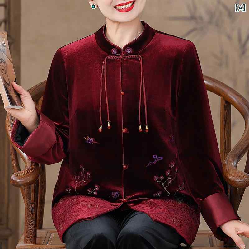 大きめサイズ 秋 エレガント 中国風 起毛 レディース トップス ルームウェア 長袖 厚手 ボタン レトロ