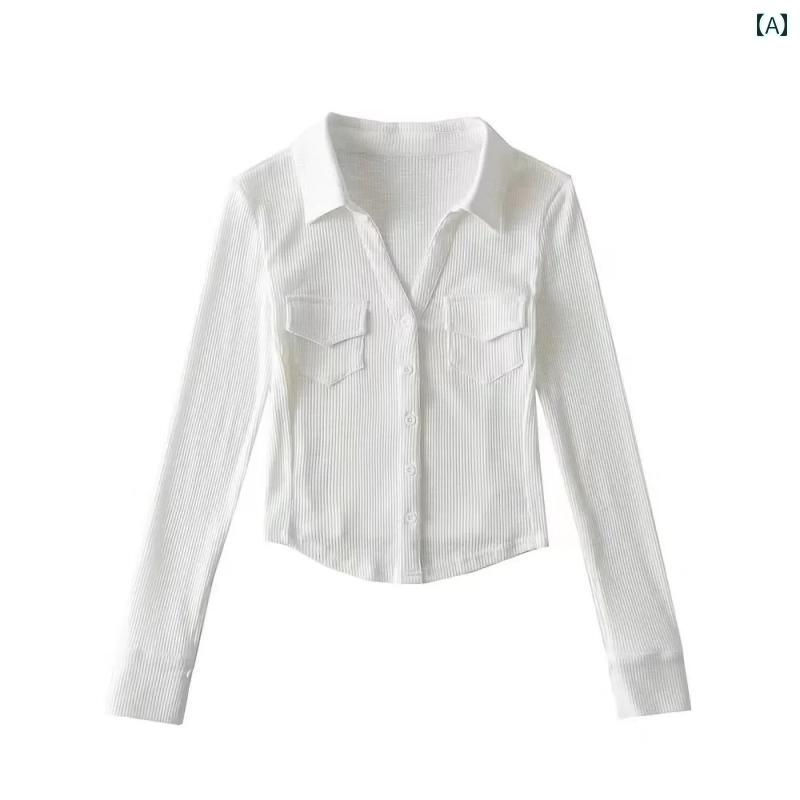 トップス フィットネス ウェア レディース アメリカン シングルブレスト ダブル ポケット ショート 長袖 スウェットシャツ カーディガン 秋 スリミング ホワイト