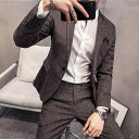 スーツ ジャケット パンツ メンズ おしゃれ スタイリッシュ ビジネス カジュアル セットアップ チェック シングルブレスト スリム 結婚式 大きめサイズ メンズ