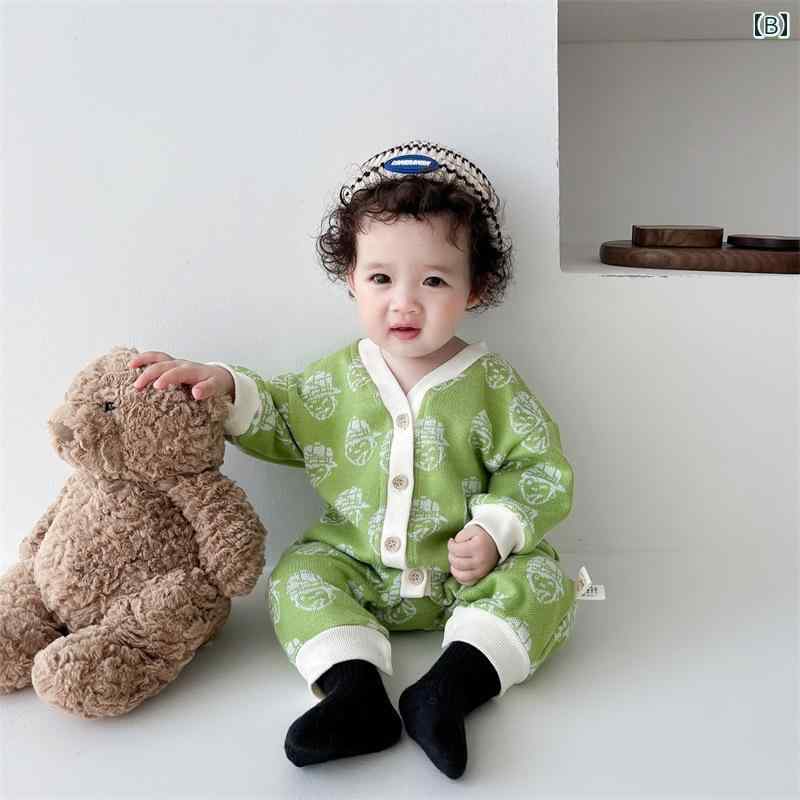ロンパース ベビー服 カバーオール ジャンプ スーツ イン スタイル 秋 韓国 スタイル 幼児 ニット セーター カーディガン 春秋 セーター クローリング スーツ