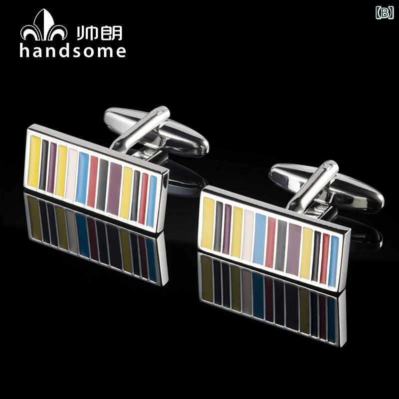 カフスボタン おしゃれ ビジネス フォーマル フレンチ カフス シルバー スクエアネック ストライプ メンズ