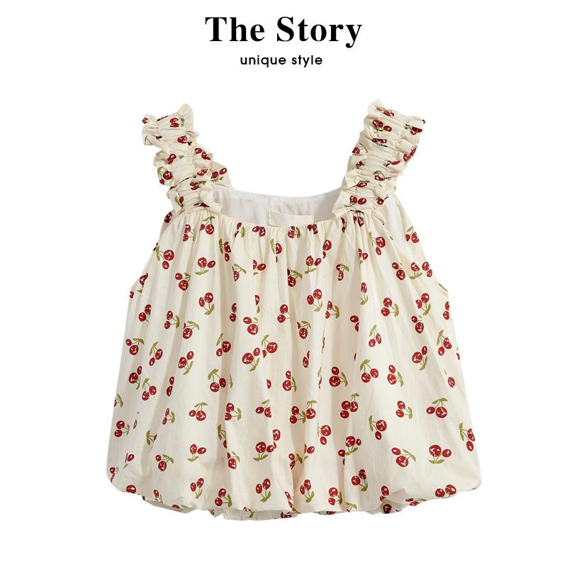 トップス レディース ファッション カジュアル 普段使い ベスト 女性 夏 アウター 夏服 スクエアネック プリント ショート スリム サスペンダー ノースリーブ 花柄