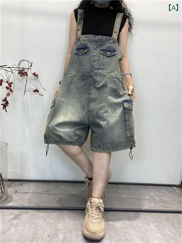 サロペット レディース デニムパンツ ワイド ゆったり エスニック オーバーオール シンプル カジュアル おしゃれ ボーイッシュ メンズライク オーバーサイズ レディース ファッション 夏