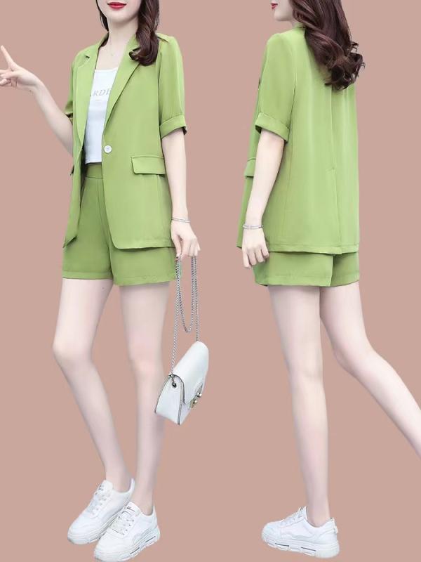 レディース ファッション スーツ セットアップ トップス ショート パンツ ズボン カジュアル レディース スリム 半袖 セット 夏