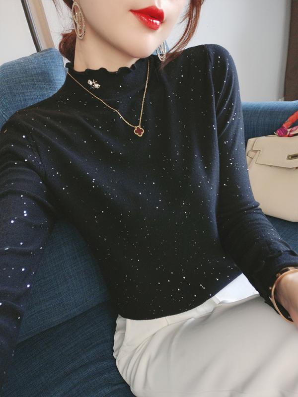 シャツ トップス レディース おしゃれ ファッション シンプル レディース ニット 春秋 長袖 スリムフィットレイヤリング ハイネック プルオーバー